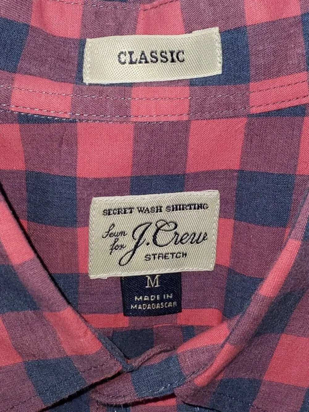 J. Crew Men's Red Blue Cotton Plaid Short Sleeve Classic Button Up Shirt Size M